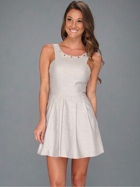 BCBGeneration Light Gray Metallic Fit & Flare Mini Dress